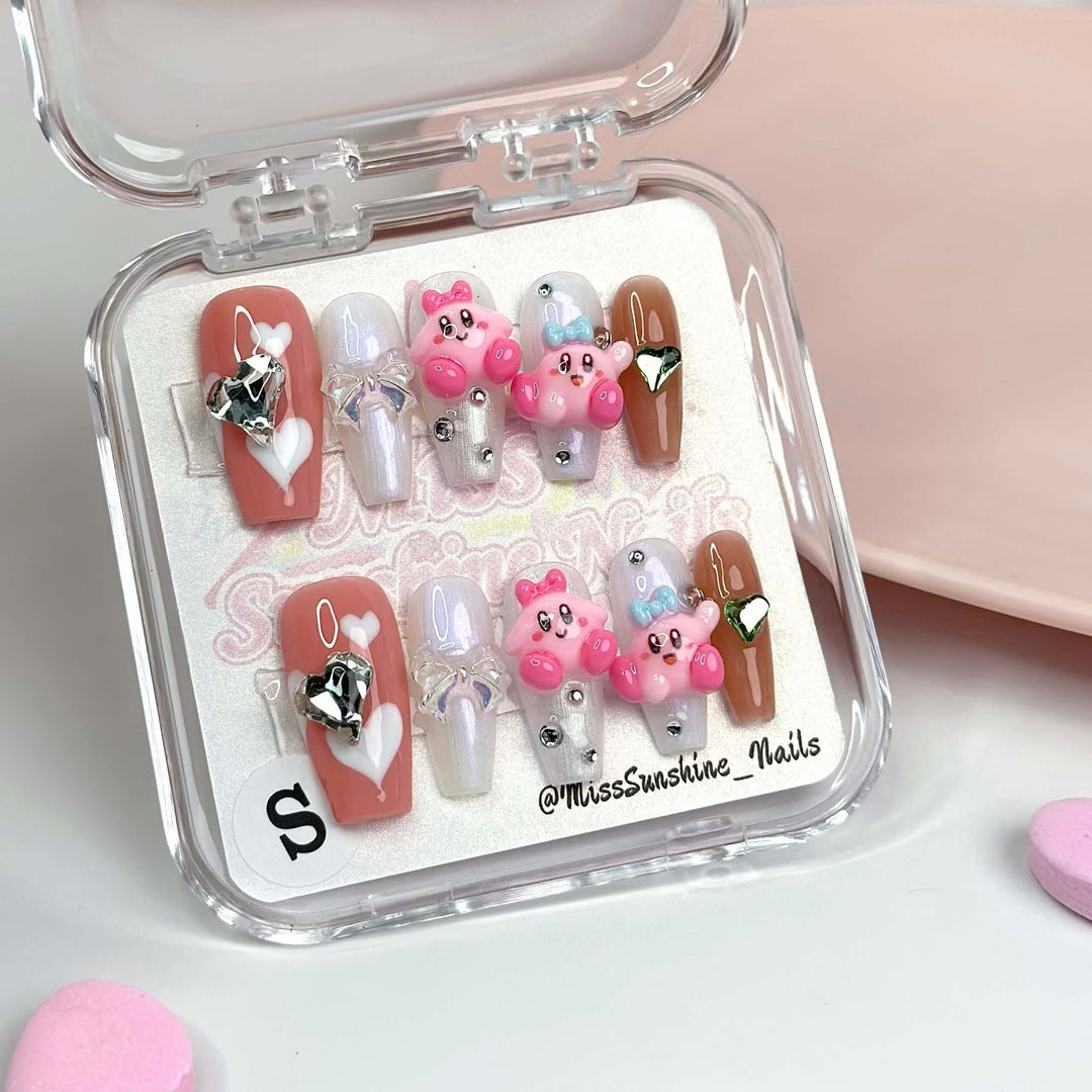 Diamond Kirby cute press-on nail design