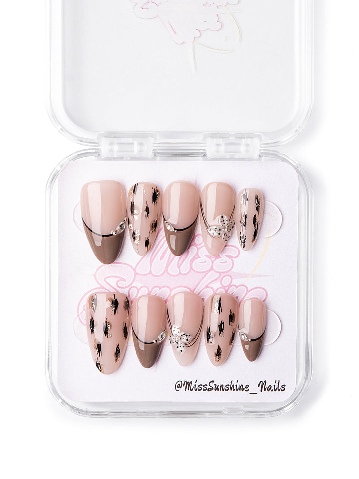 Chic press-on nails with mocha French tips