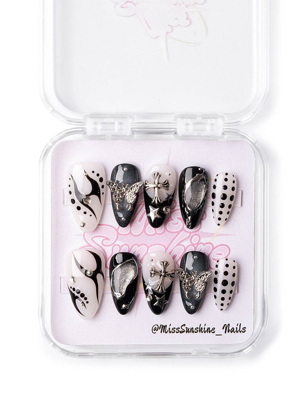 Black flame and polka dot design press-on nails