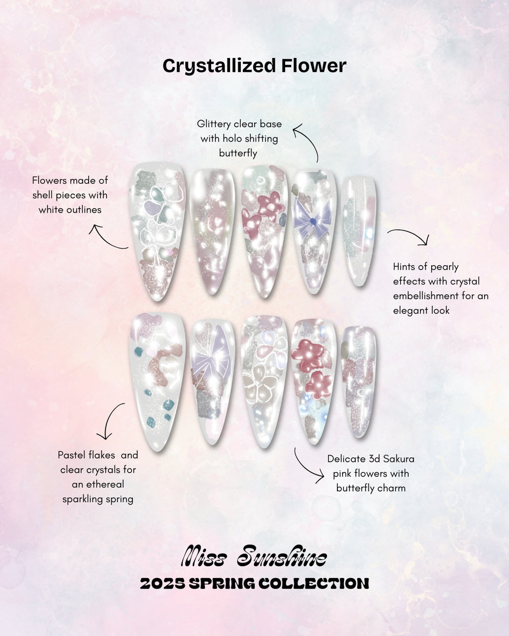 Press-on nails with crystal and gem accents