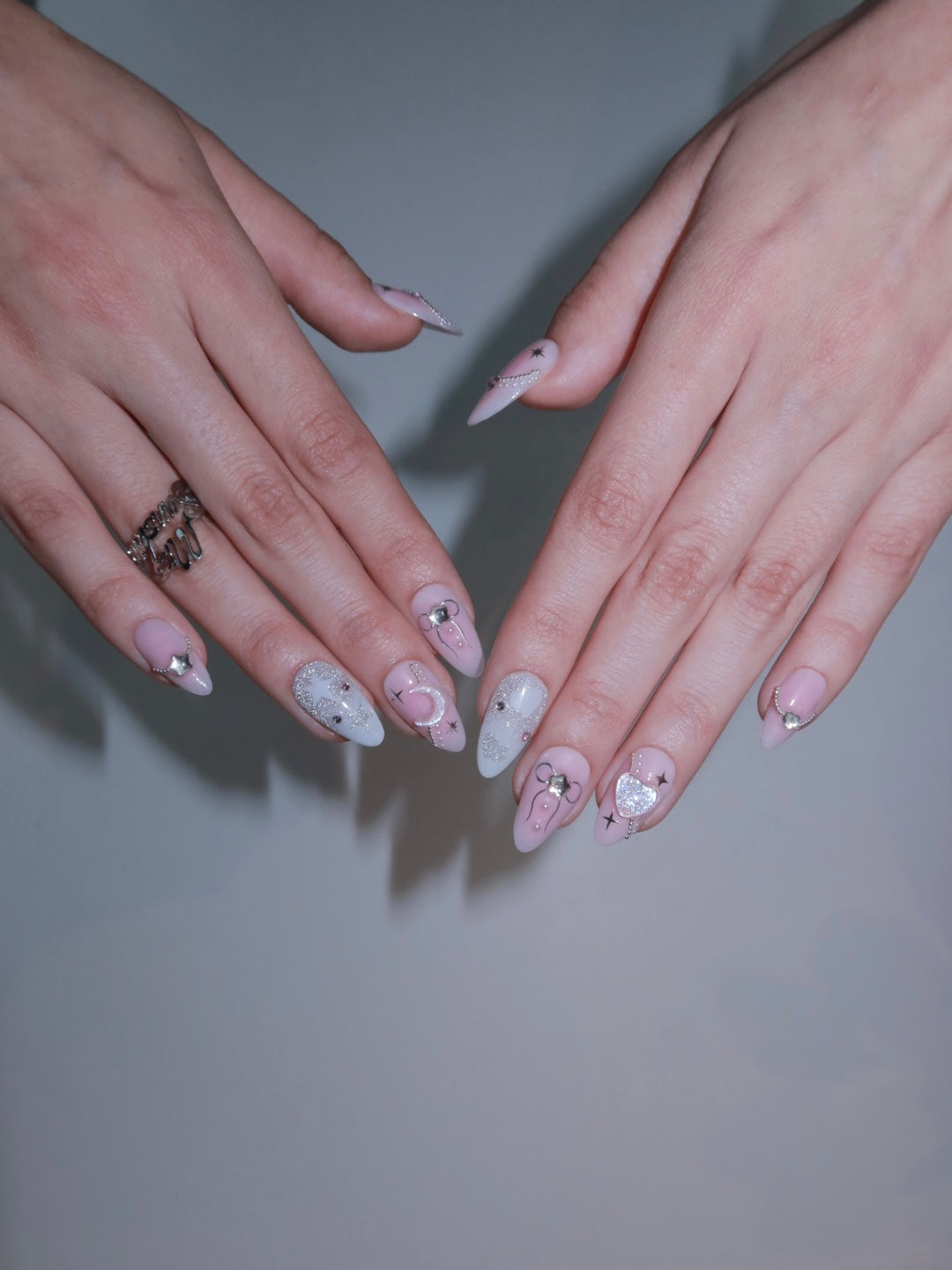 Chrome heart dreamy nail set