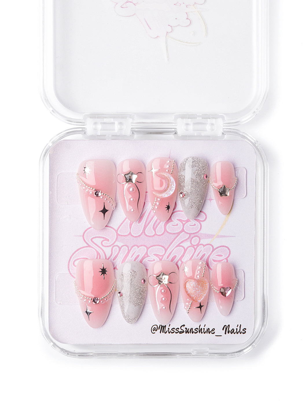 Pink and silver glitter nails