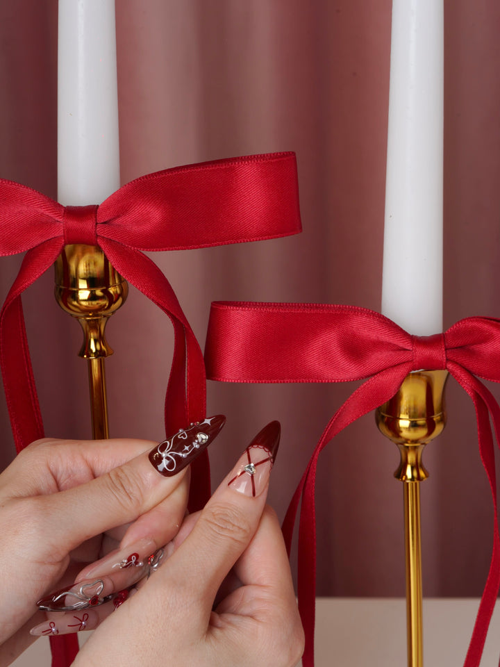 Deep red and nude romantic nails