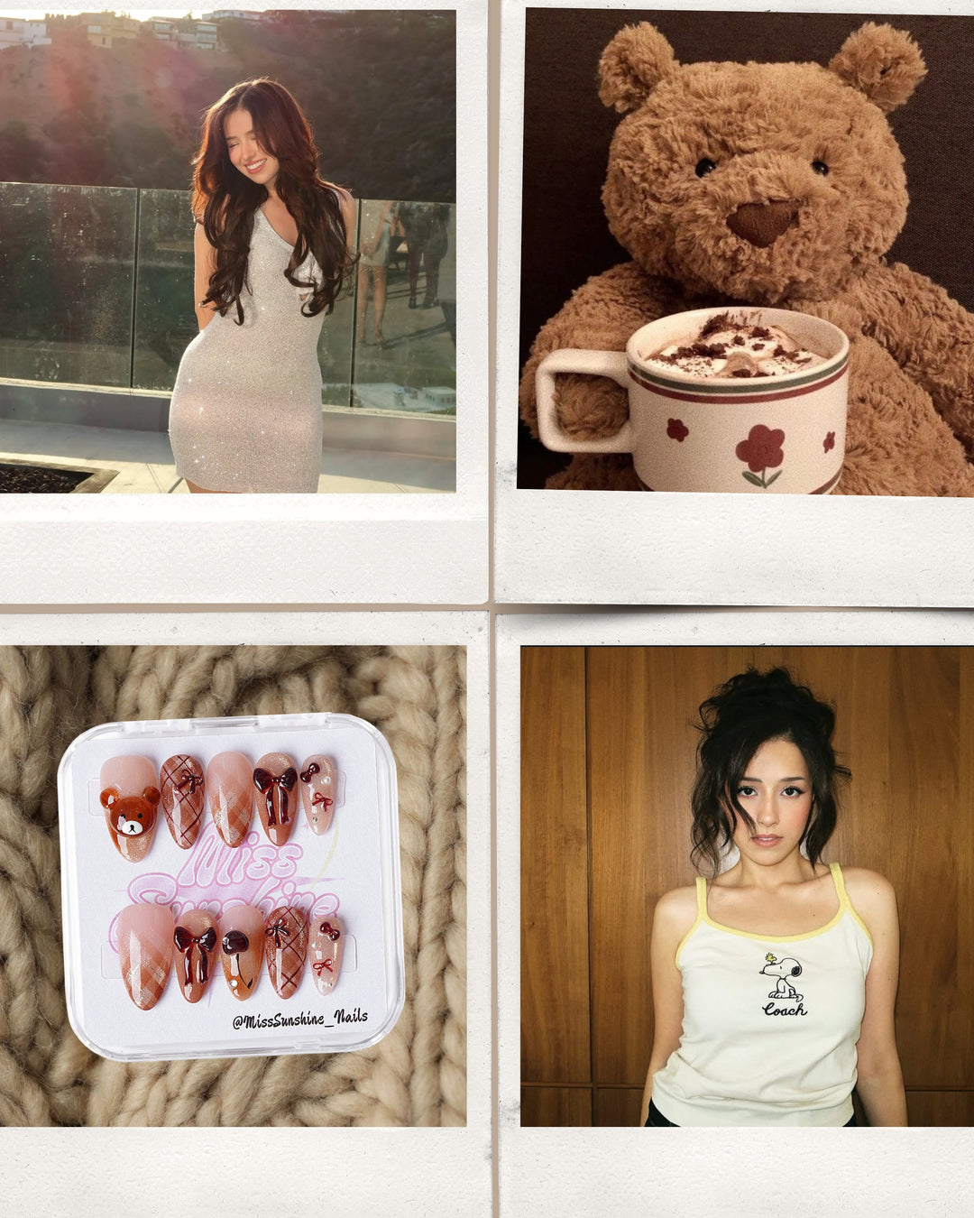 🧸 Pokimane’s Cozy-Chic Nails — The “Plaid Bear” Set Everyone Wants This Fall