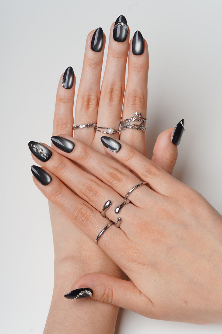 Dark glam cat eye rhinestone formal press on nails