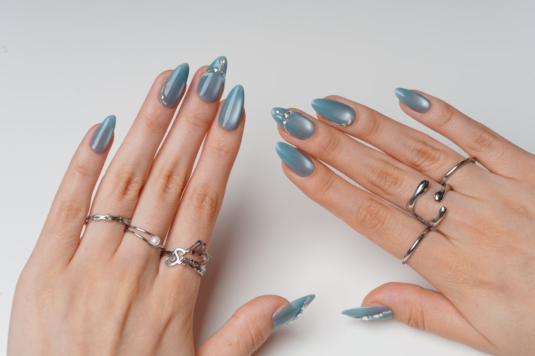 Aqua prom nails with crystal accents