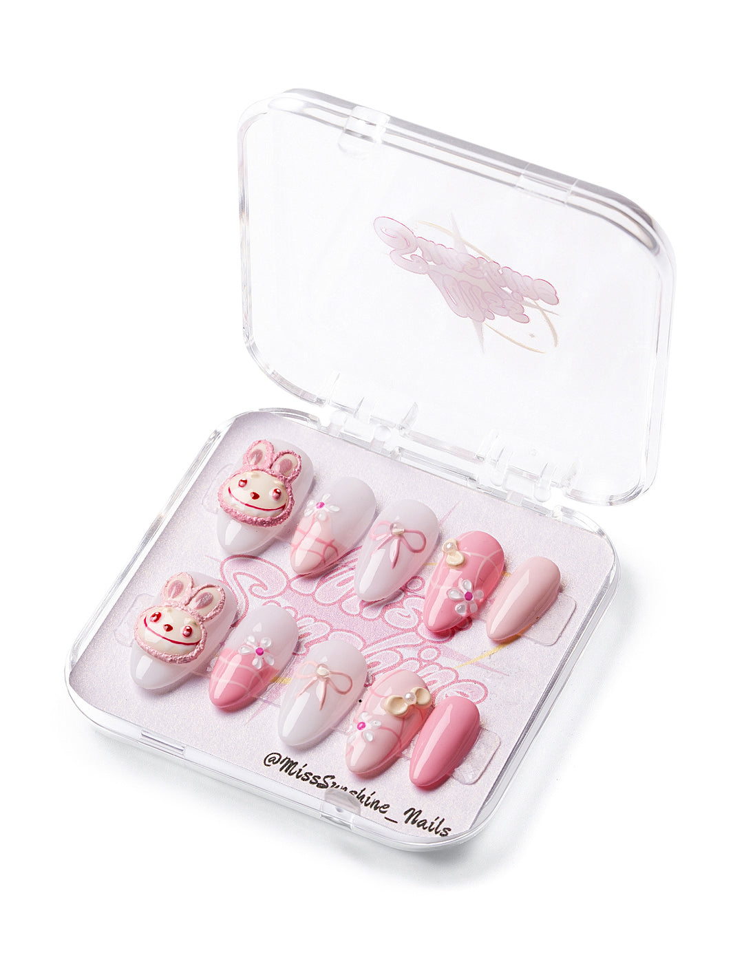 BuBu Gum Pink bunny nails with 3D charms