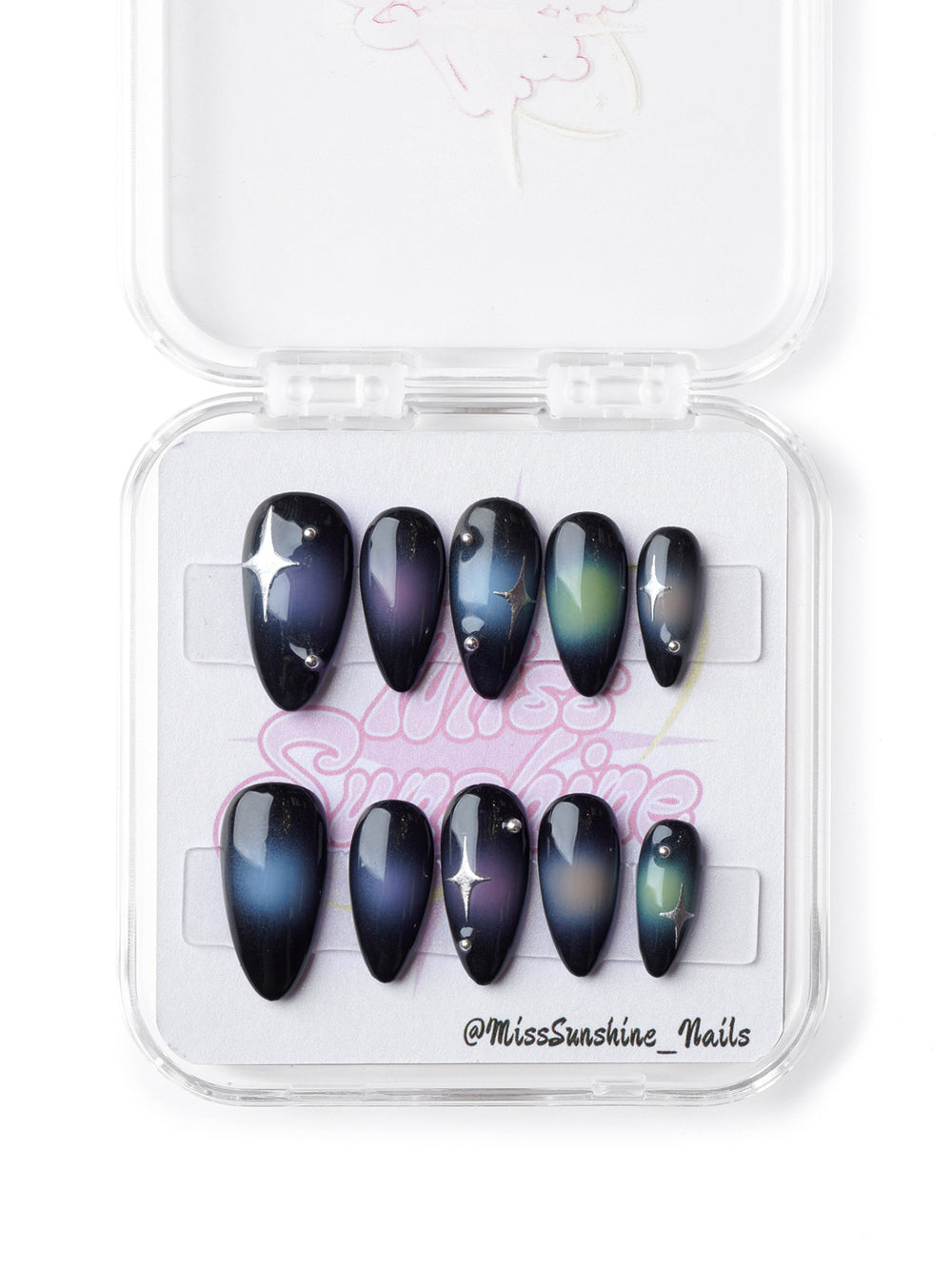 Extra short ombre nails in cosmic colors