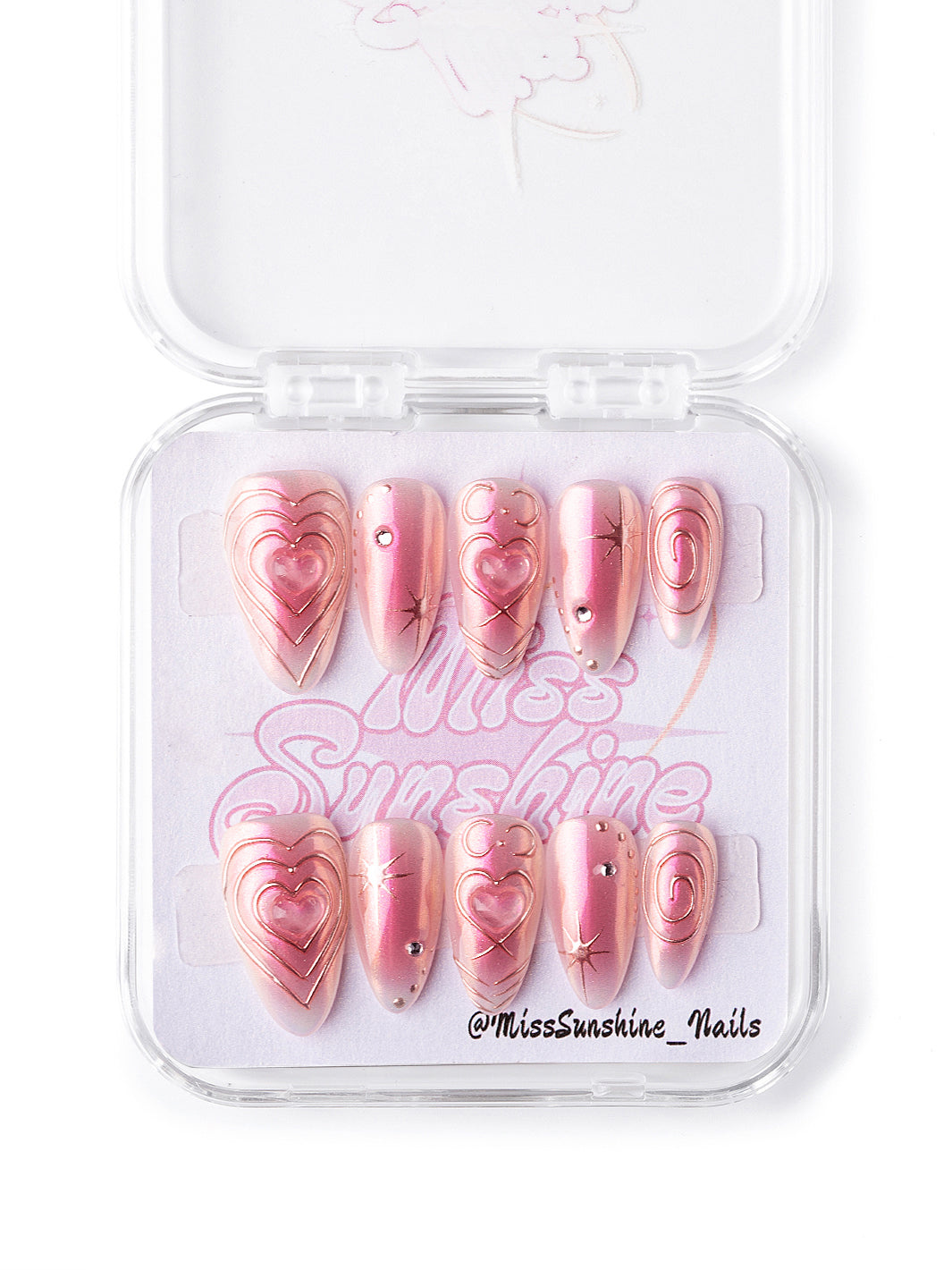 Reflective hearts and gem nails