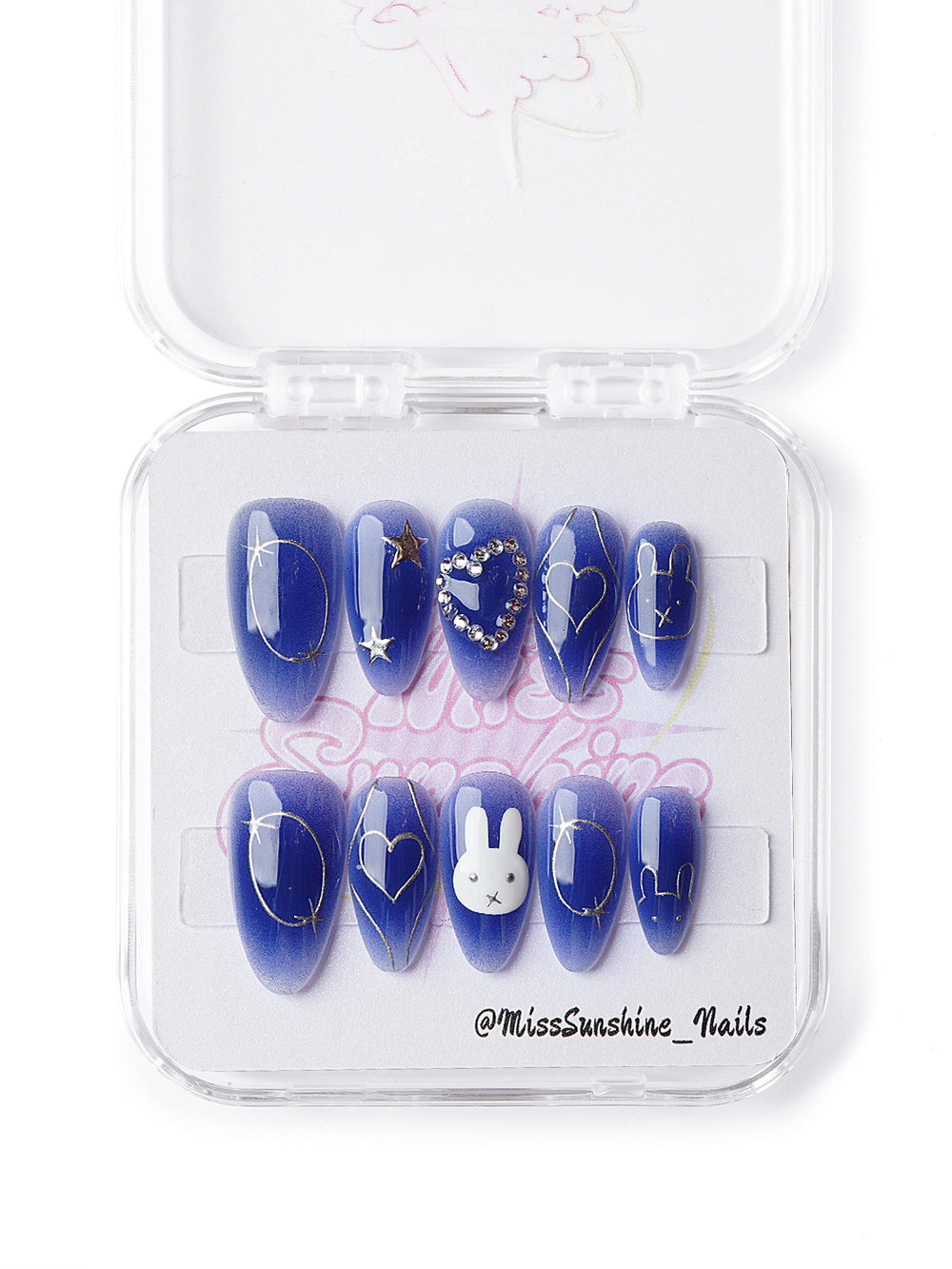 K-pop press-ons with rhinestone heart accent