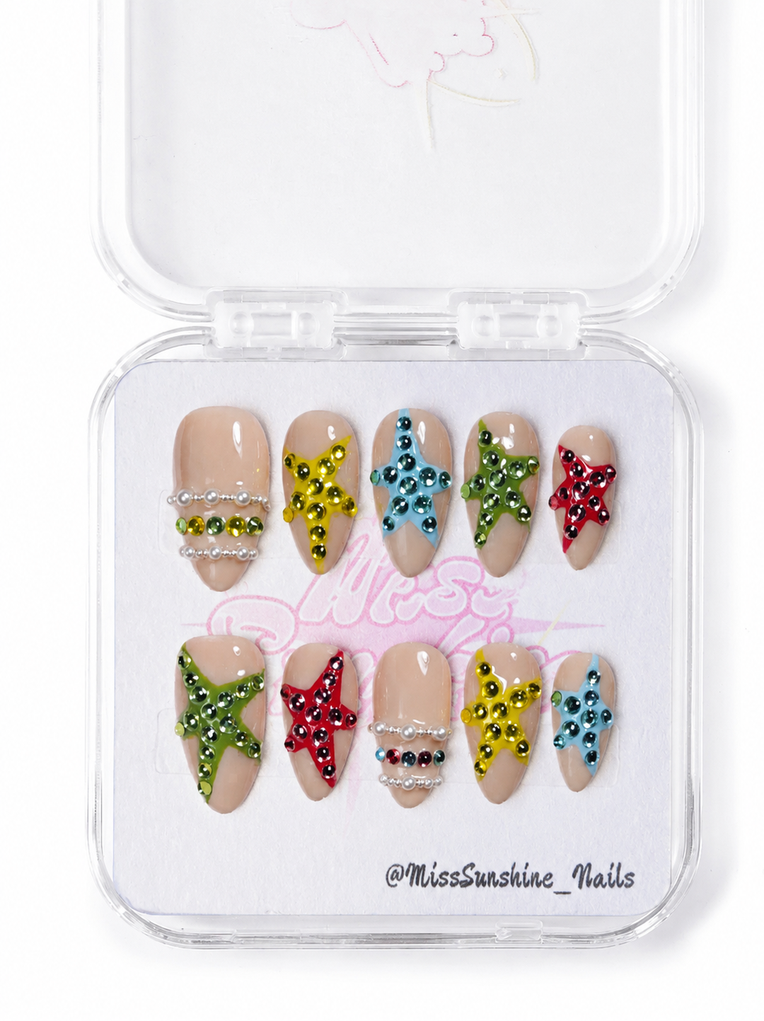 Zara Larsson inspired popstar press-on nails with colorful rhinestone stars