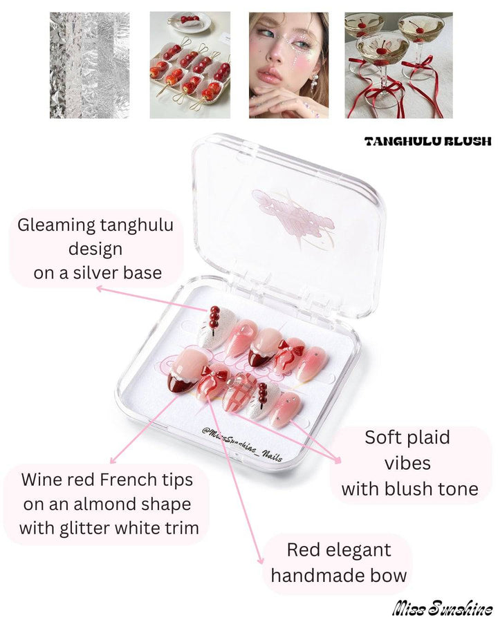 Cherry red and blush press-ons