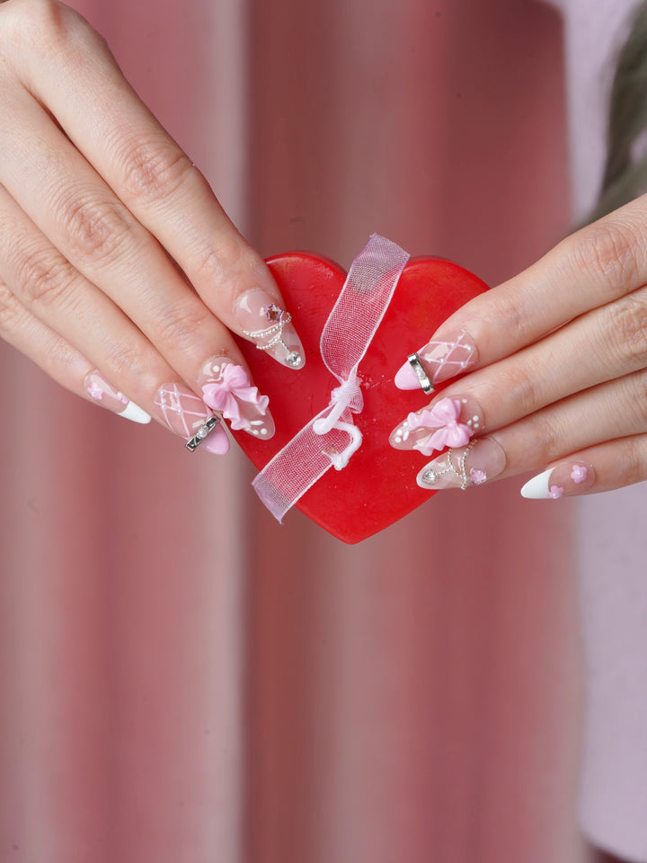 Wedding nail set silver chains