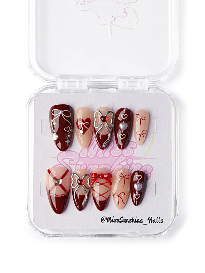 dark ballerina short almond nails for valentines day