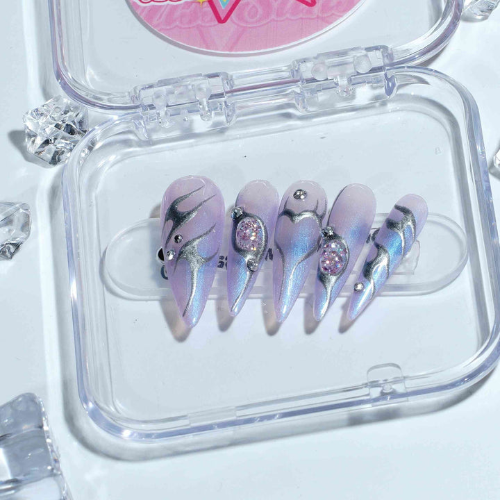 Translucent purple nails with dreamy finish