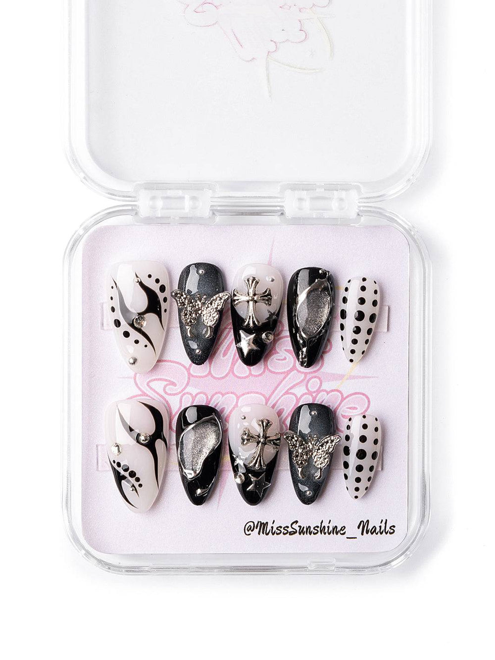 Black flame and polka dot design press-on nails