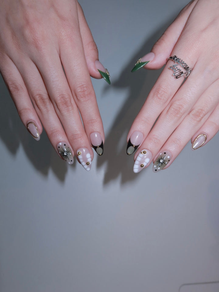 Striped pink and green nails