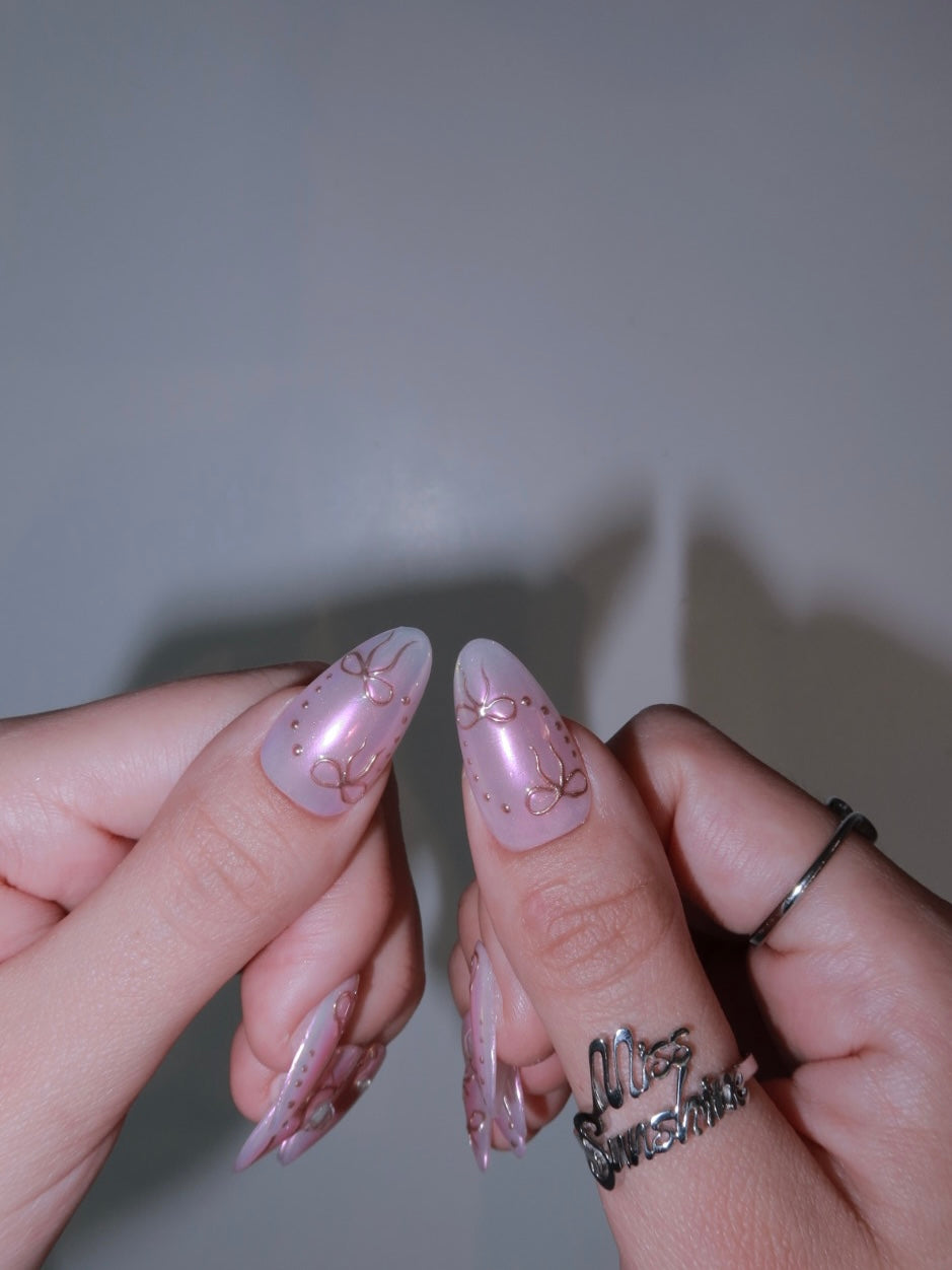 Fairycore press-on nails with pink-white gradient