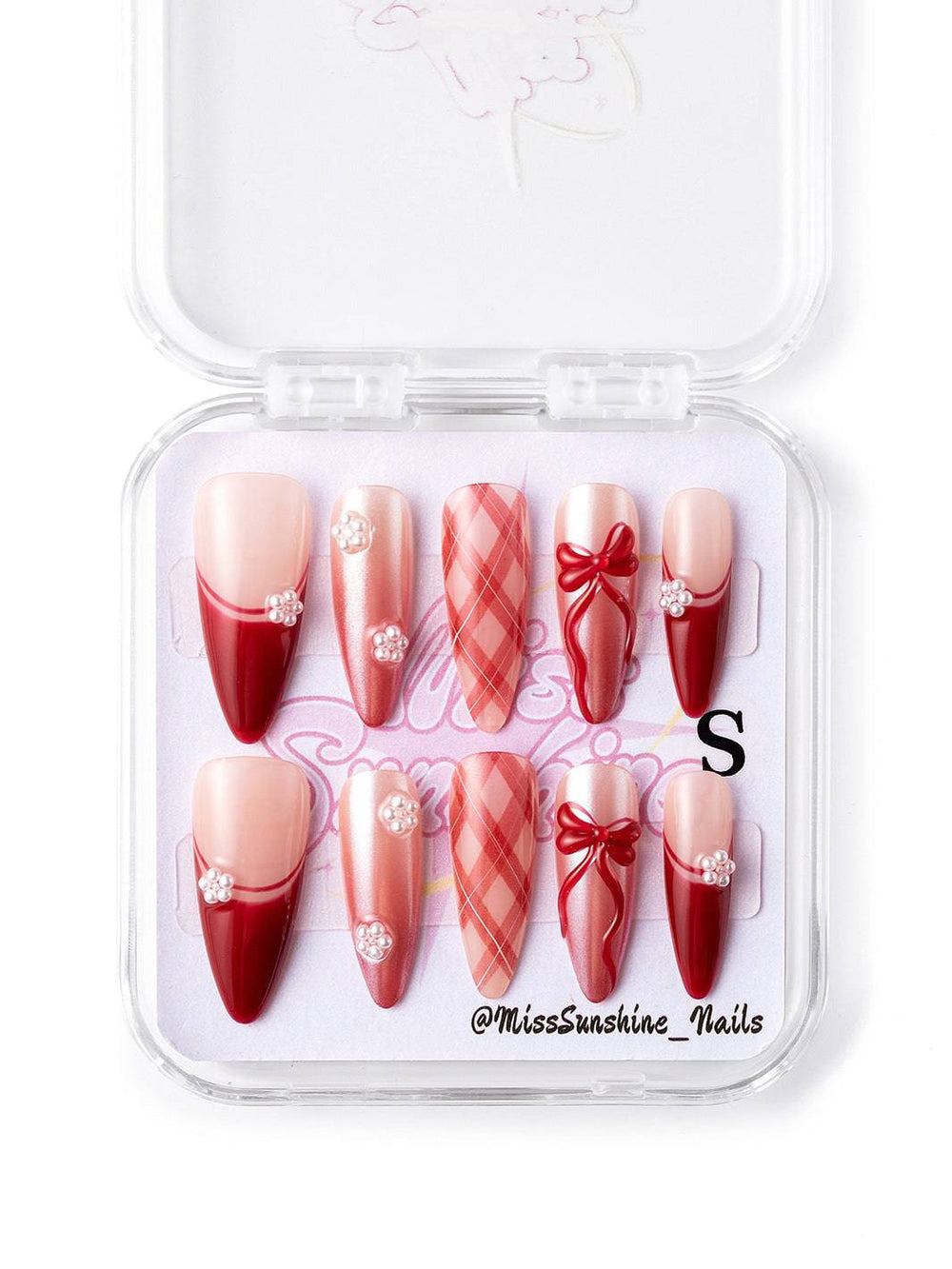 Pink shimmer floral nail set
