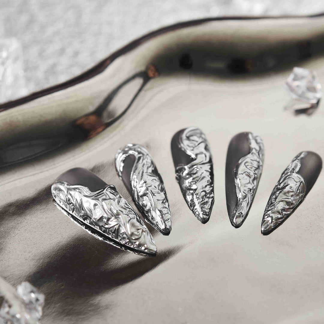 Futuristic silver press-on nails