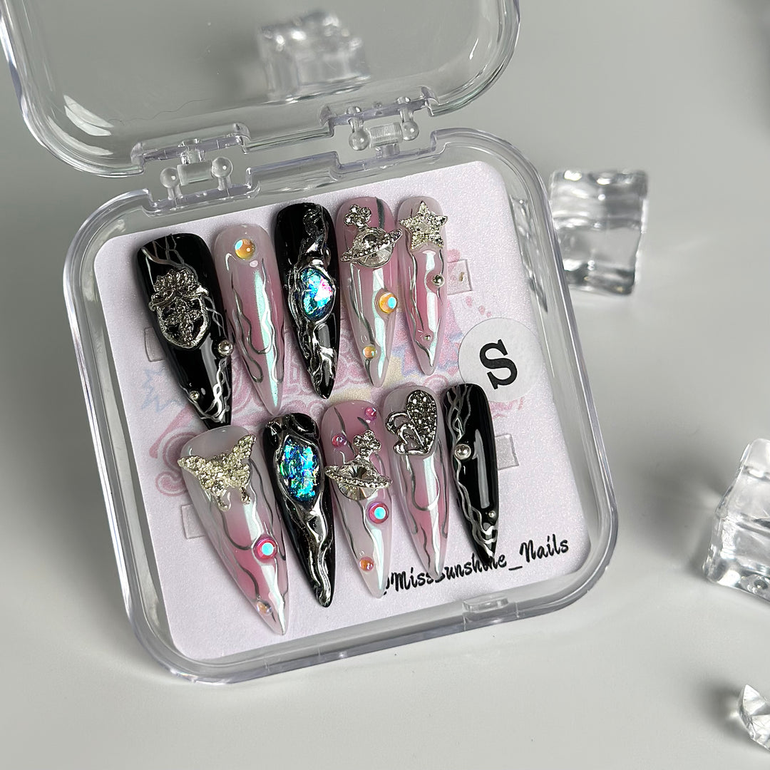 3D butterfly, crown, and heart nail charms