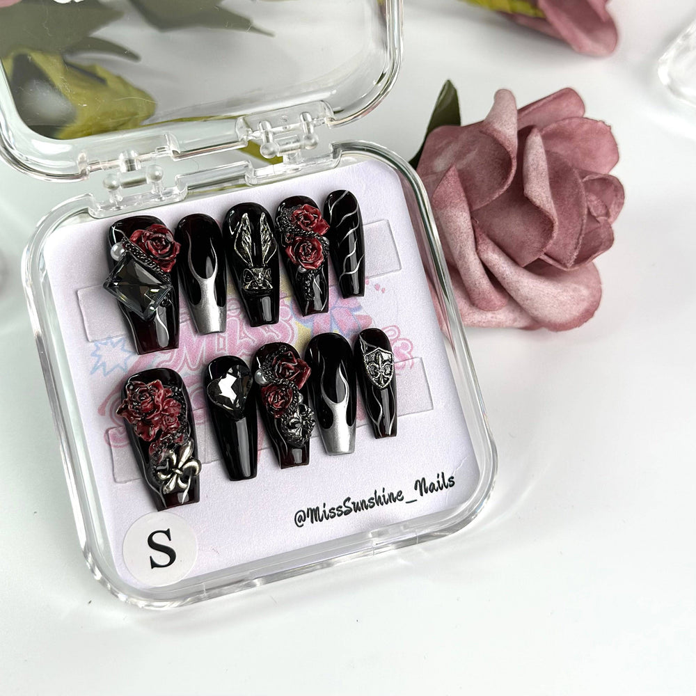 Chrome flame coffin nail set