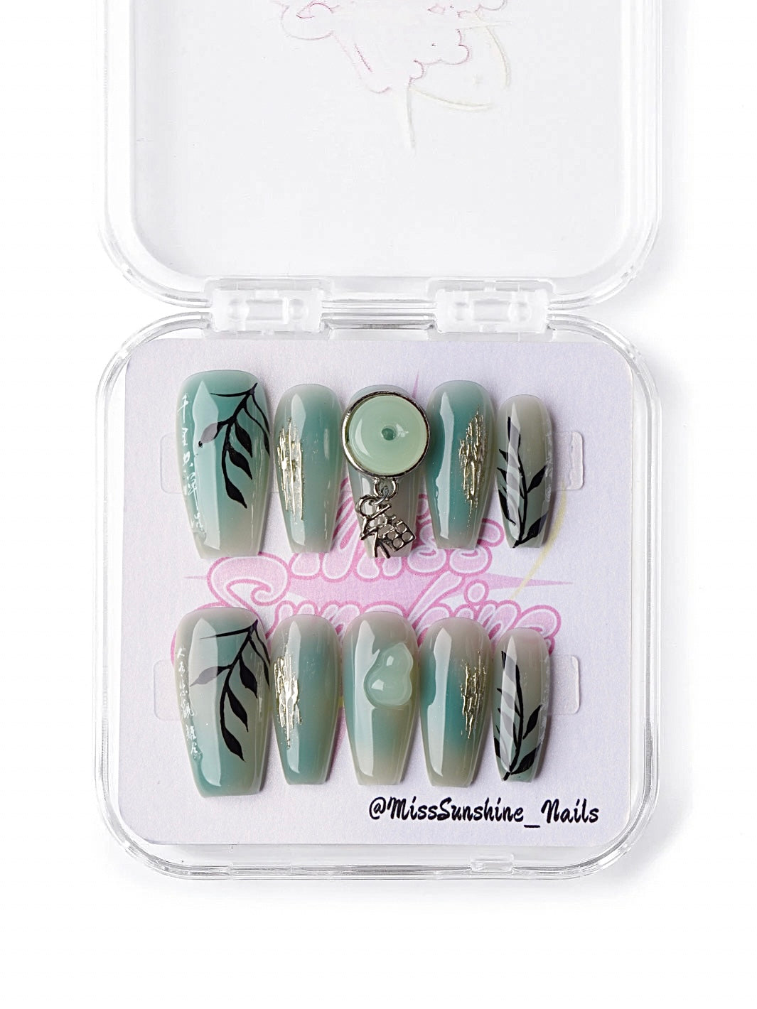 modern Chinese jade nails in medium coffin