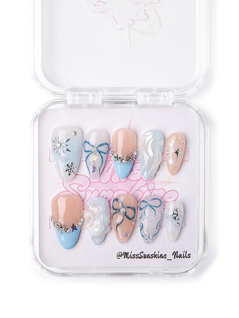 Short nails with snowflake accents