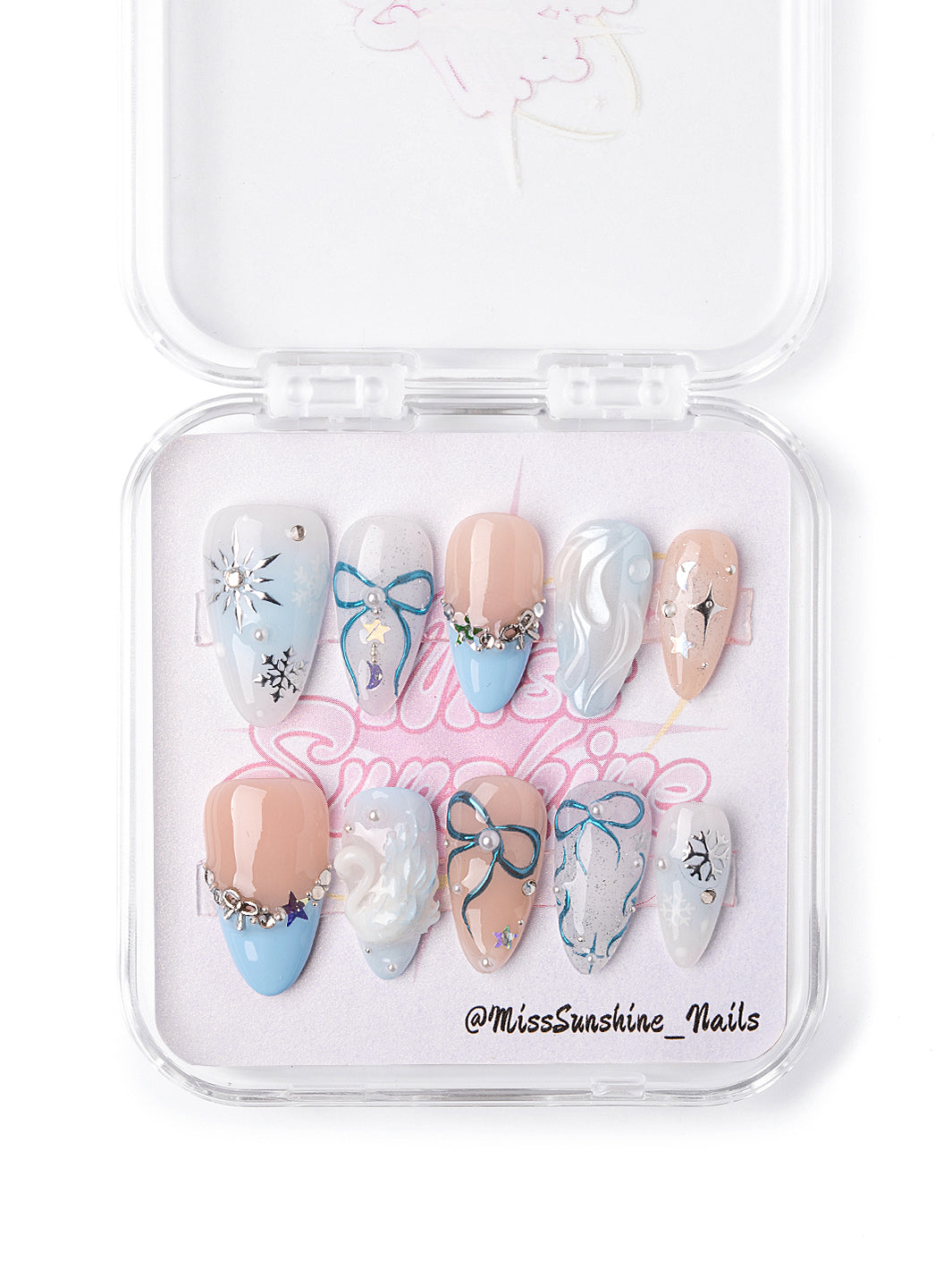 Short nails with snowflake accents