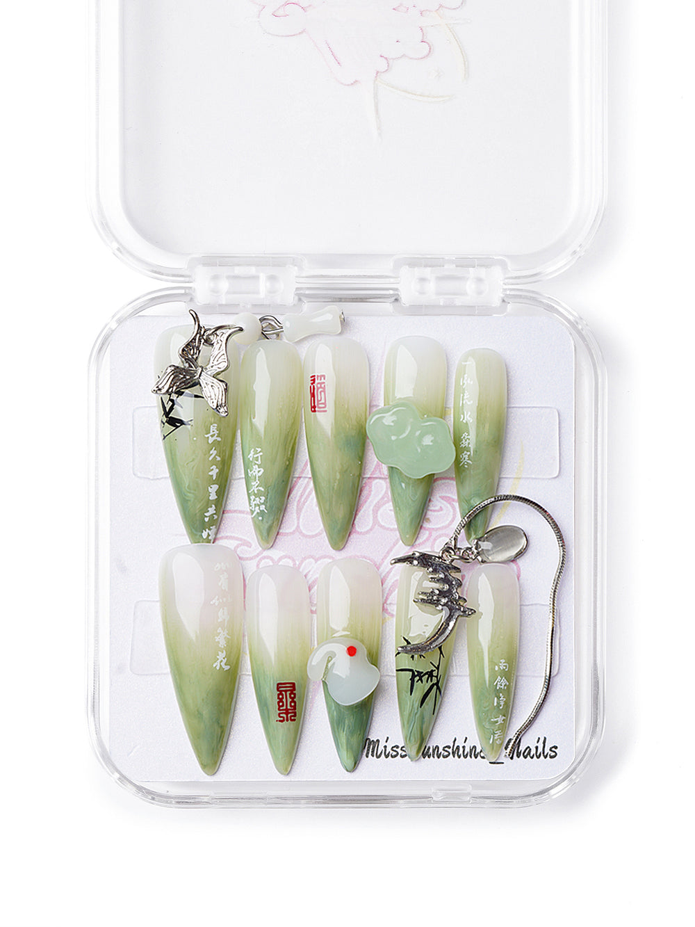 Edgy Jade Butterfly long stiletto press-on nails