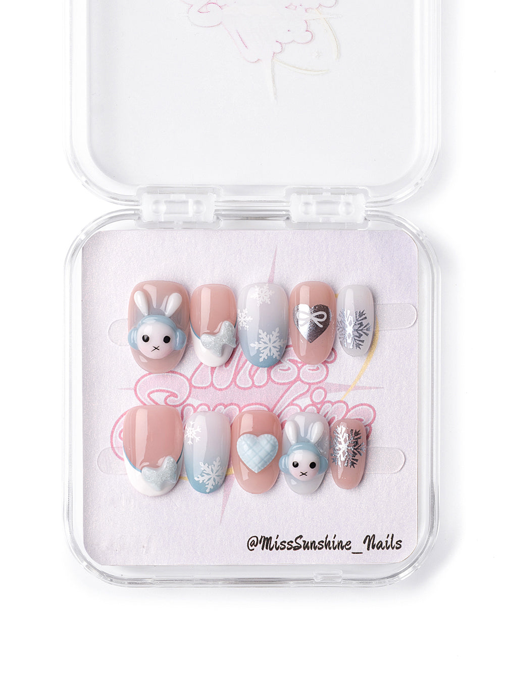 Pastel pink blue bunny nails