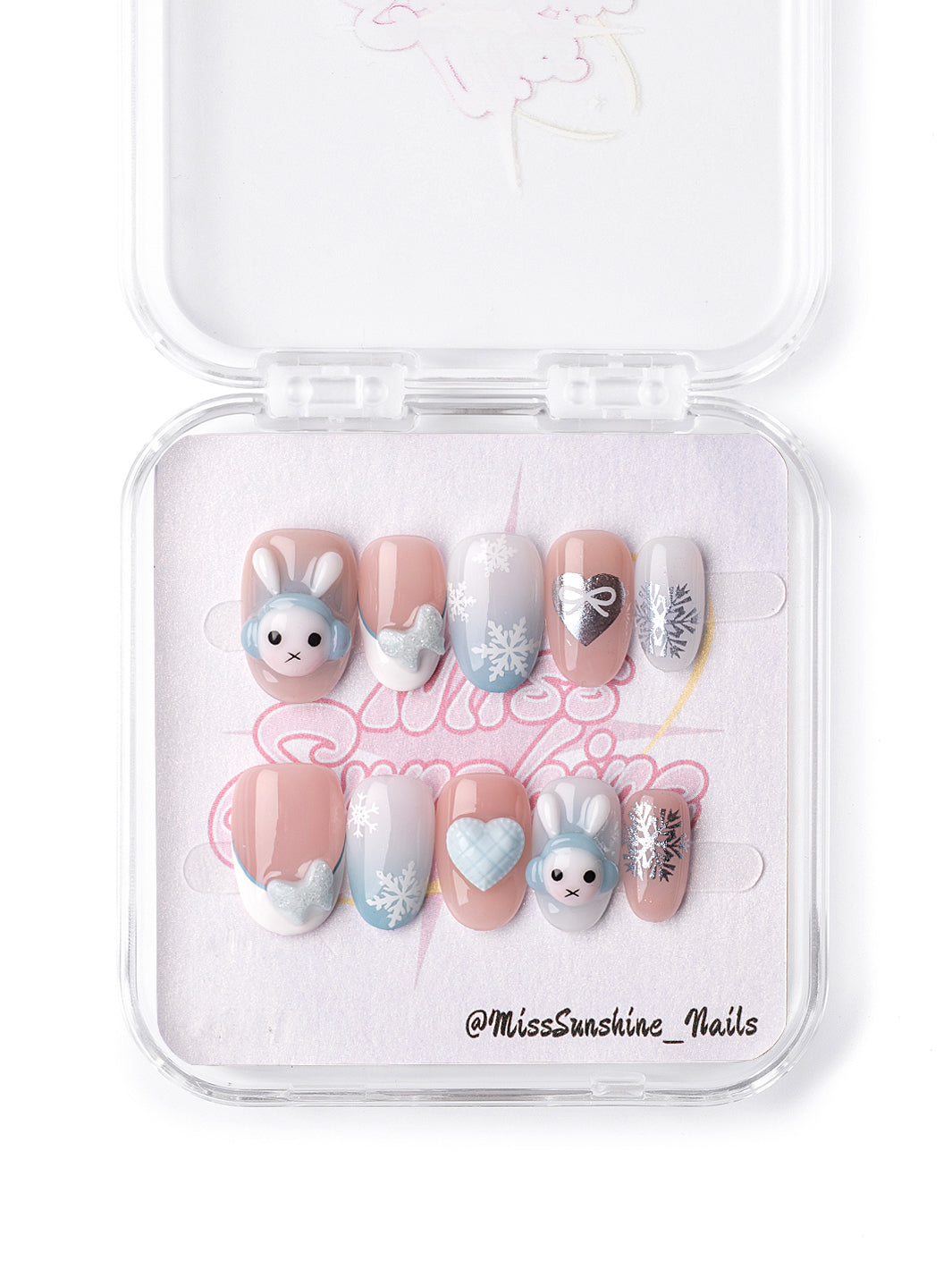 Pastel pink blue bunny nails