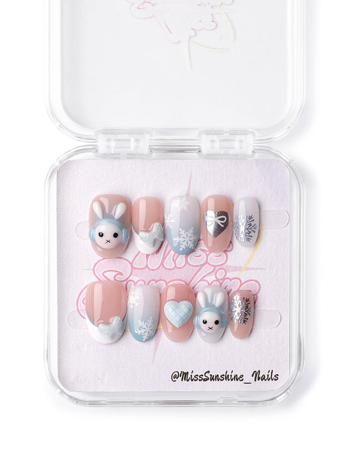 Pastel pink blue bunny nails