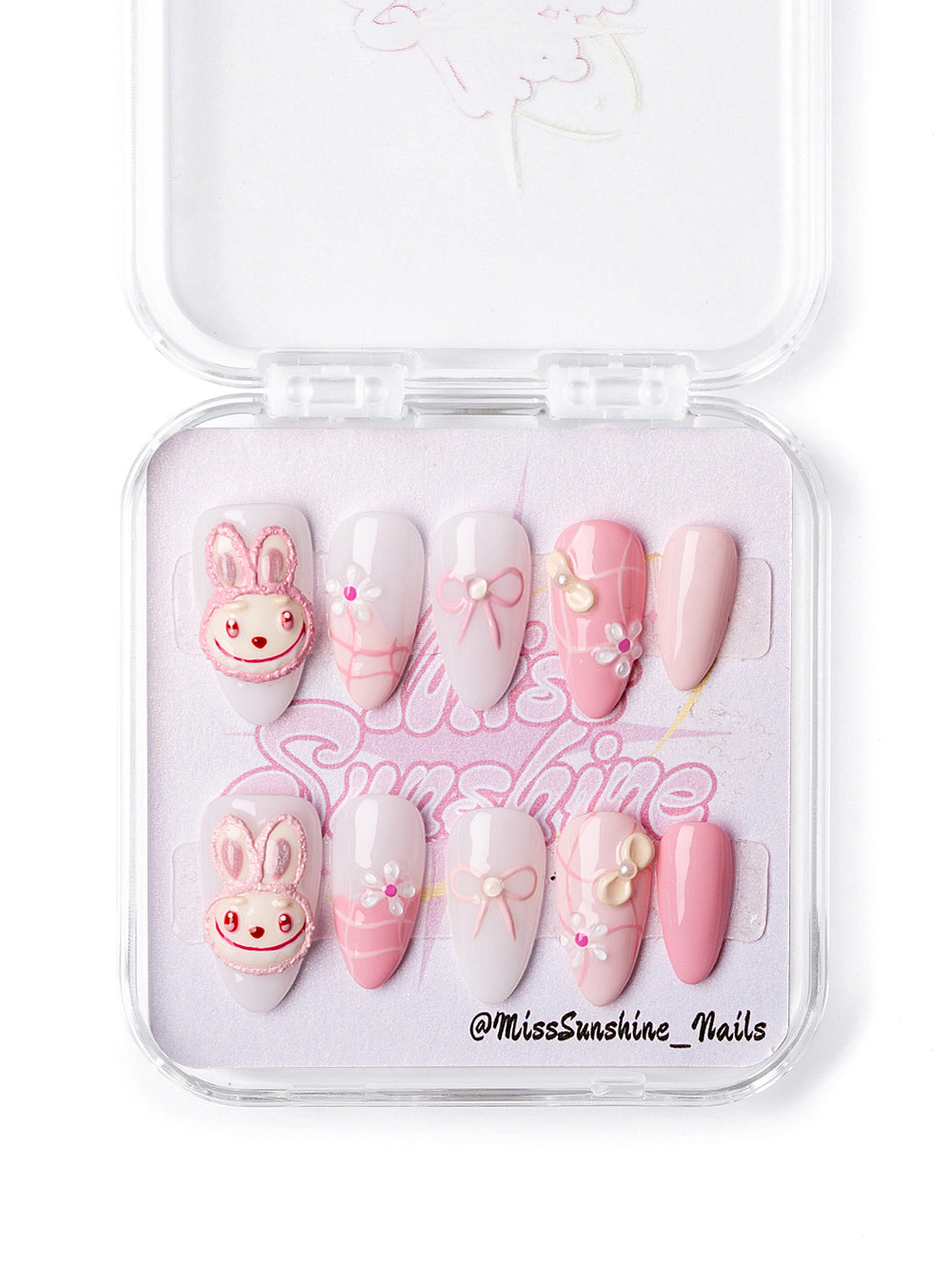Kawaii pastel pink press-on nails for girls
