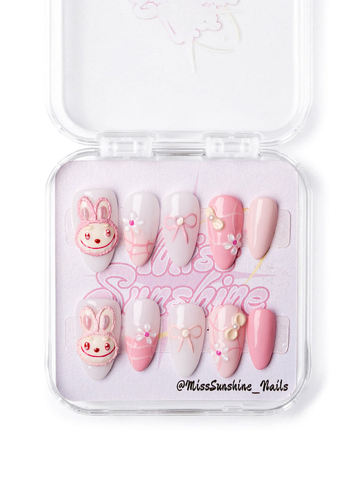 Kawaii pastel pink press-on nails for girls