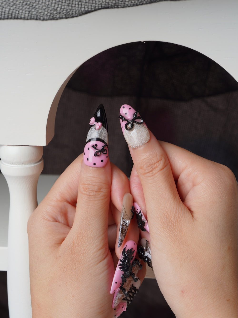Soft gothic glam nails for Halloween or daily wear