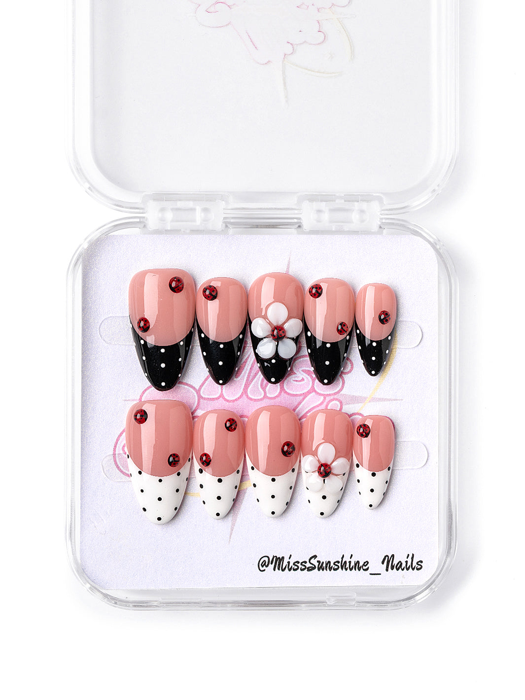 Ladybug Garden spring press on nails short almond
