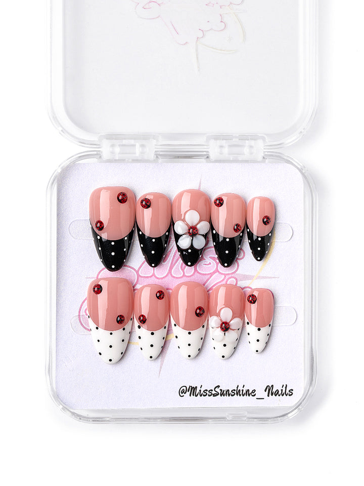 Ladybug Garden spring press on nails short almond