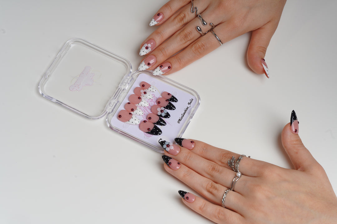 Ladybug Garden spring press on nails short almond