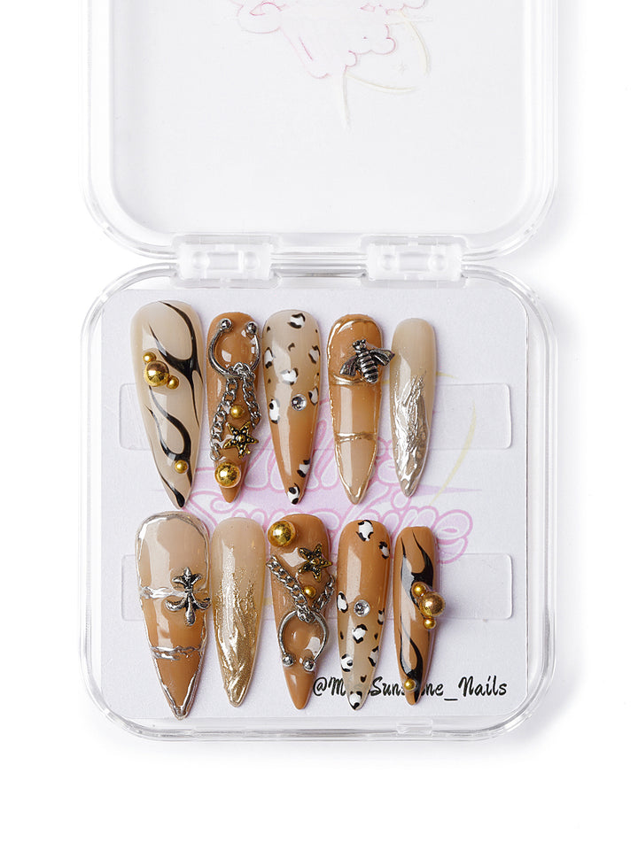 Long stiletto nails with 3D starfish charms