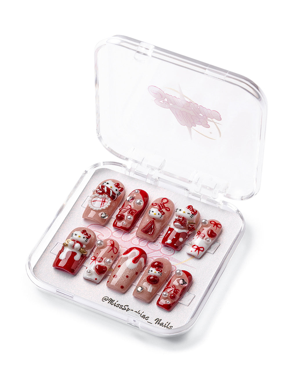 Lucky Kitty Parade limited edition medium square Lunar New Year press-on nails with festive red and cute cat designs