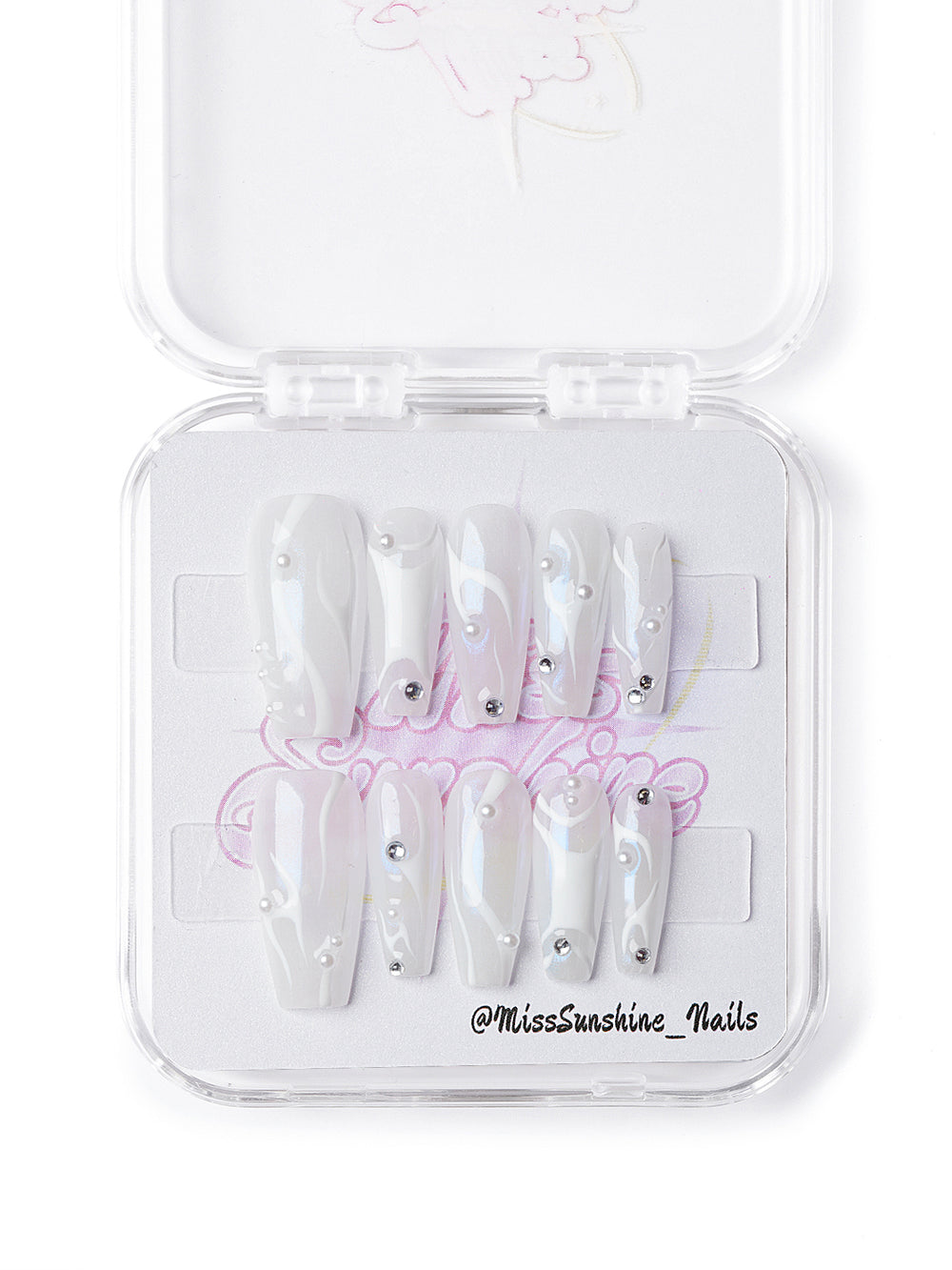 Milky glossy nails with gems