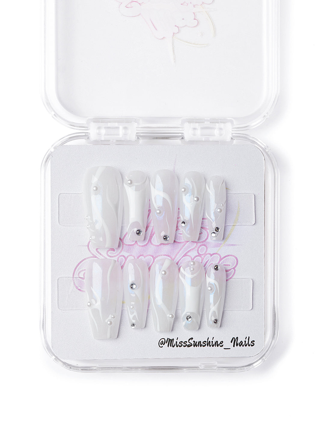 Milky glossy nails with gems