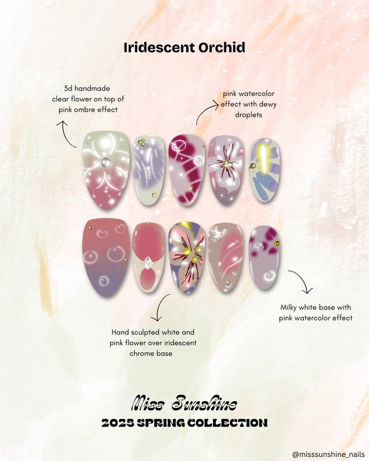Short almond nails with 3D flowers and dreamy pastels