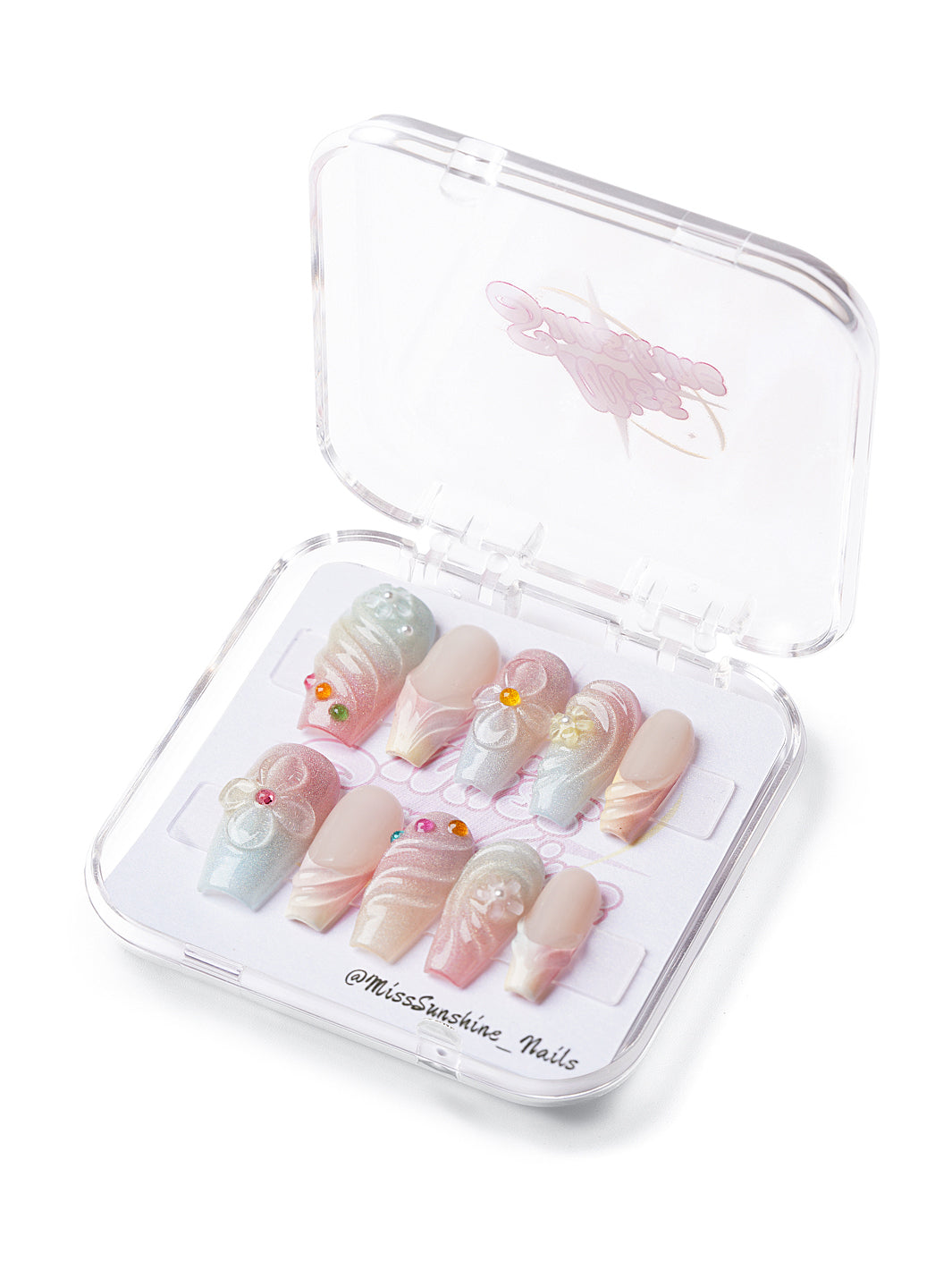 Pastel coffin nails with 3D flowers