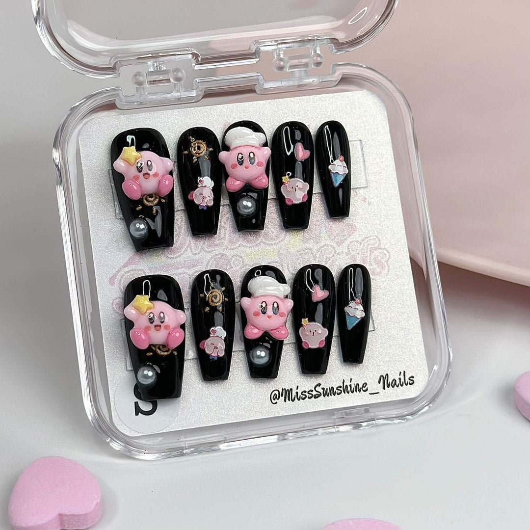 Kirby black nails with pearls