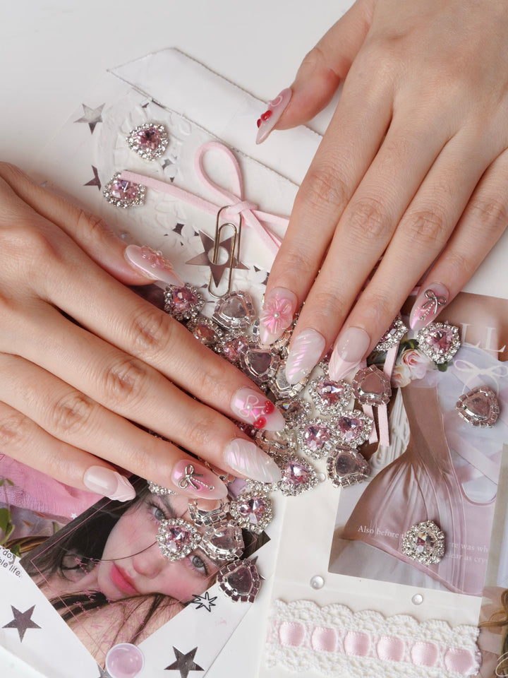 Pink floral press-on nail set