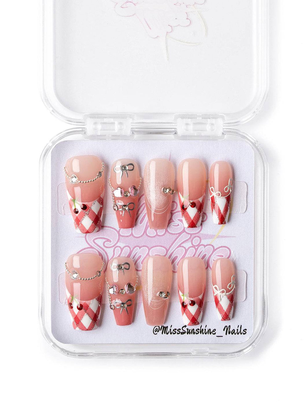 Red gingham nails silver bows