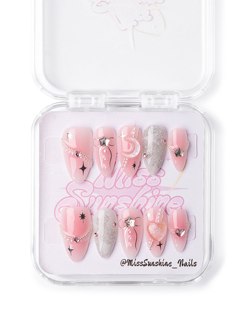 Pink and silver glitter nails