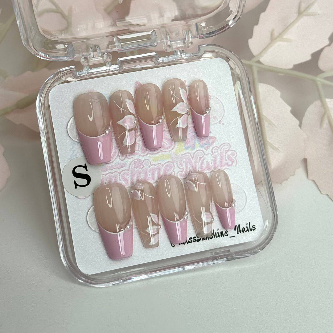 Pink French tips with flowers
